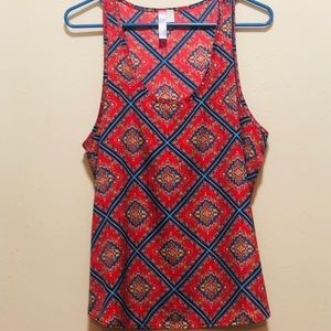 Francesca’s Basic Cut Tank w/ Red & Blue Pattern
